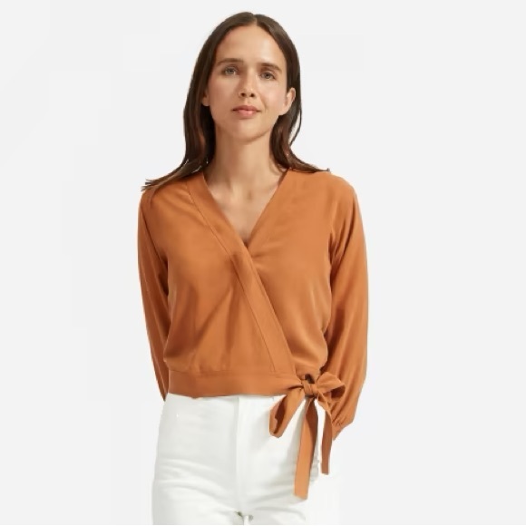 Everlane Washable Silk Wrap Top in Cider - Picture 1 of 8